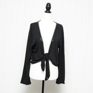 NWT Studio Jax Tie up Cardigan w/ Sequin trim Lg